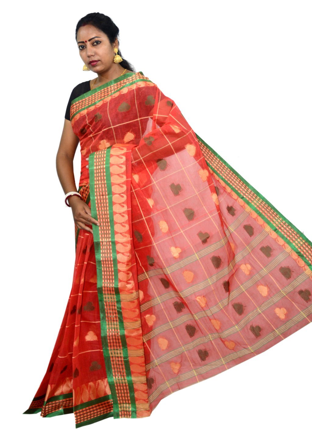 Red Pure Cotton Taser Desh Tant Saree (737)